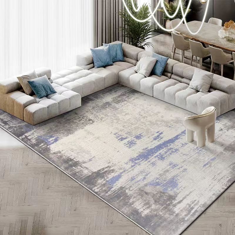 蓝色地毯客厅焦糖色线条设计短毛高端地毯深色耐脏易打理加厚抽象