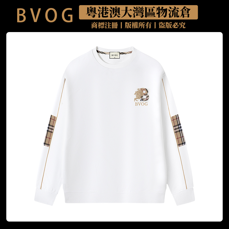 BVOG【高定男装】 新款重工刺绣拼接格子工艺卫衣 BV009
