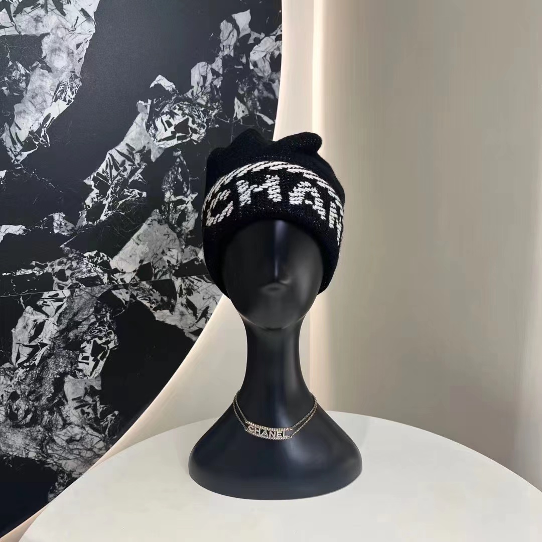 未使用 Chanel/香奈儿 山羊绒CHANEL字母logo毛线针织冷帽
