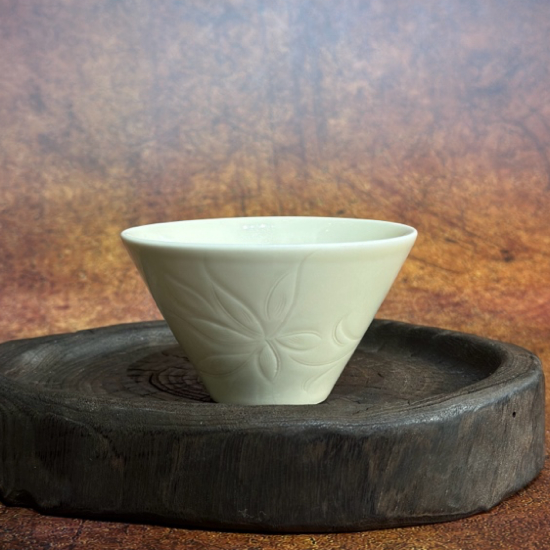 定窑刻花斗笠杯压手杯茶具茶杯陶瓷