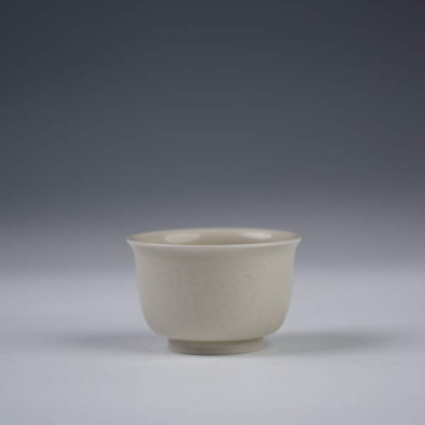 定窑菱香雕花杯茶杯陶瓷主人杯纯手工白瓷名窑
