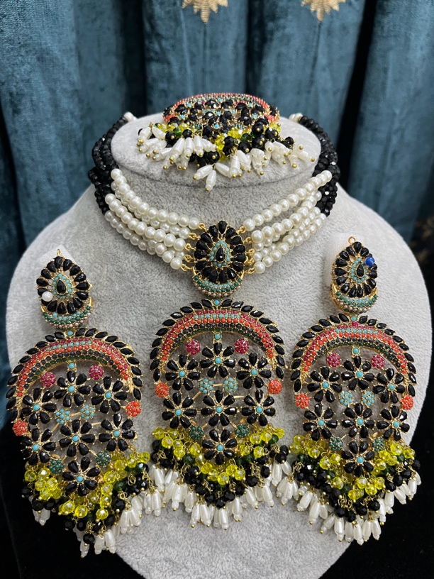 铜合金项链 铜合金印巴风项链金色古风百搭民族风长款绿色饰品