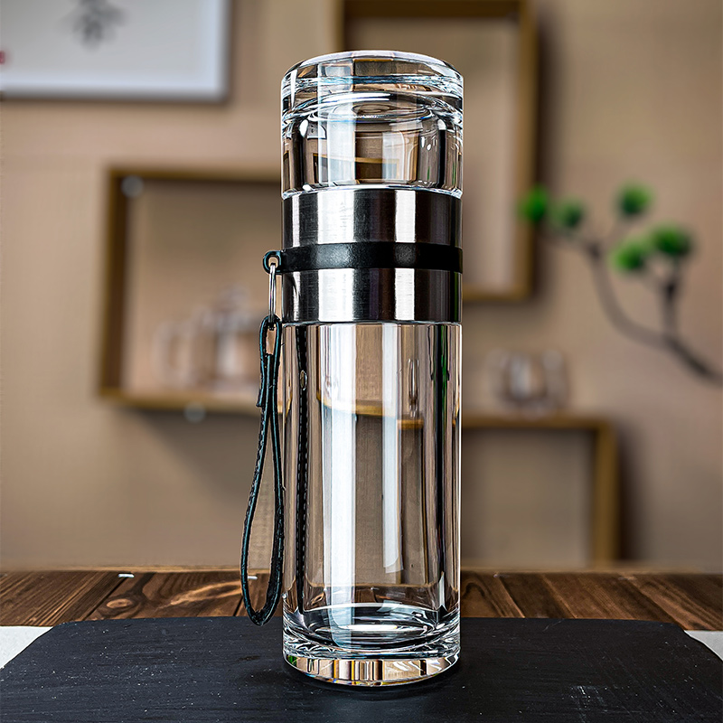 enslife原矿石水晶杯带提绳茶水分离泡茶水杯子车载办公茶具送礼