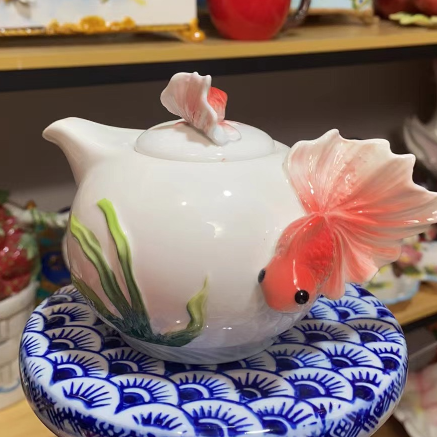 珐琅瓷寿桃茶壶茶具手绘釉下彩