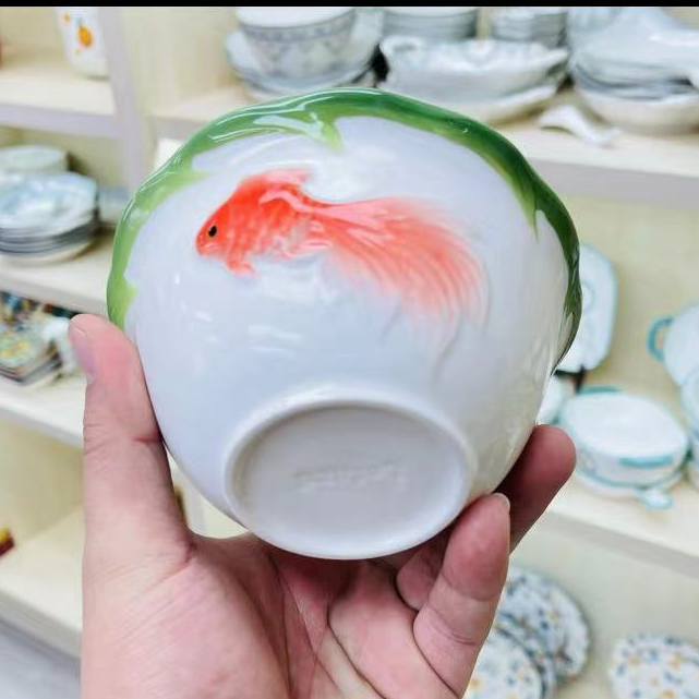 锦鲤手绘珐琅瓷4.5英寸饭碗手工