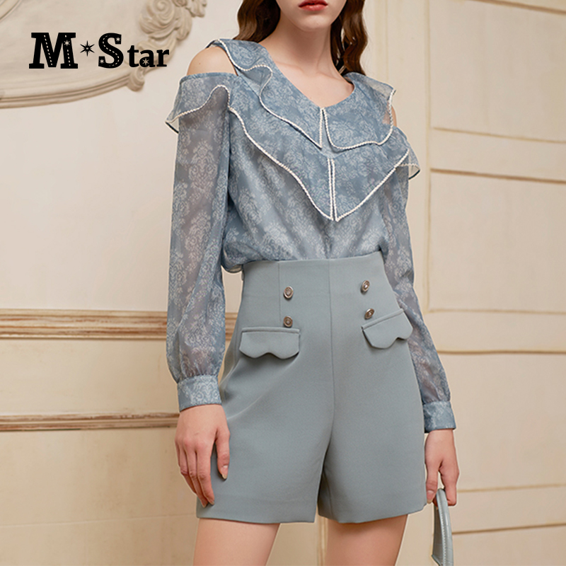 【蜜思仝】M-Star春季碎花荷叶边衬衫SC113G3601