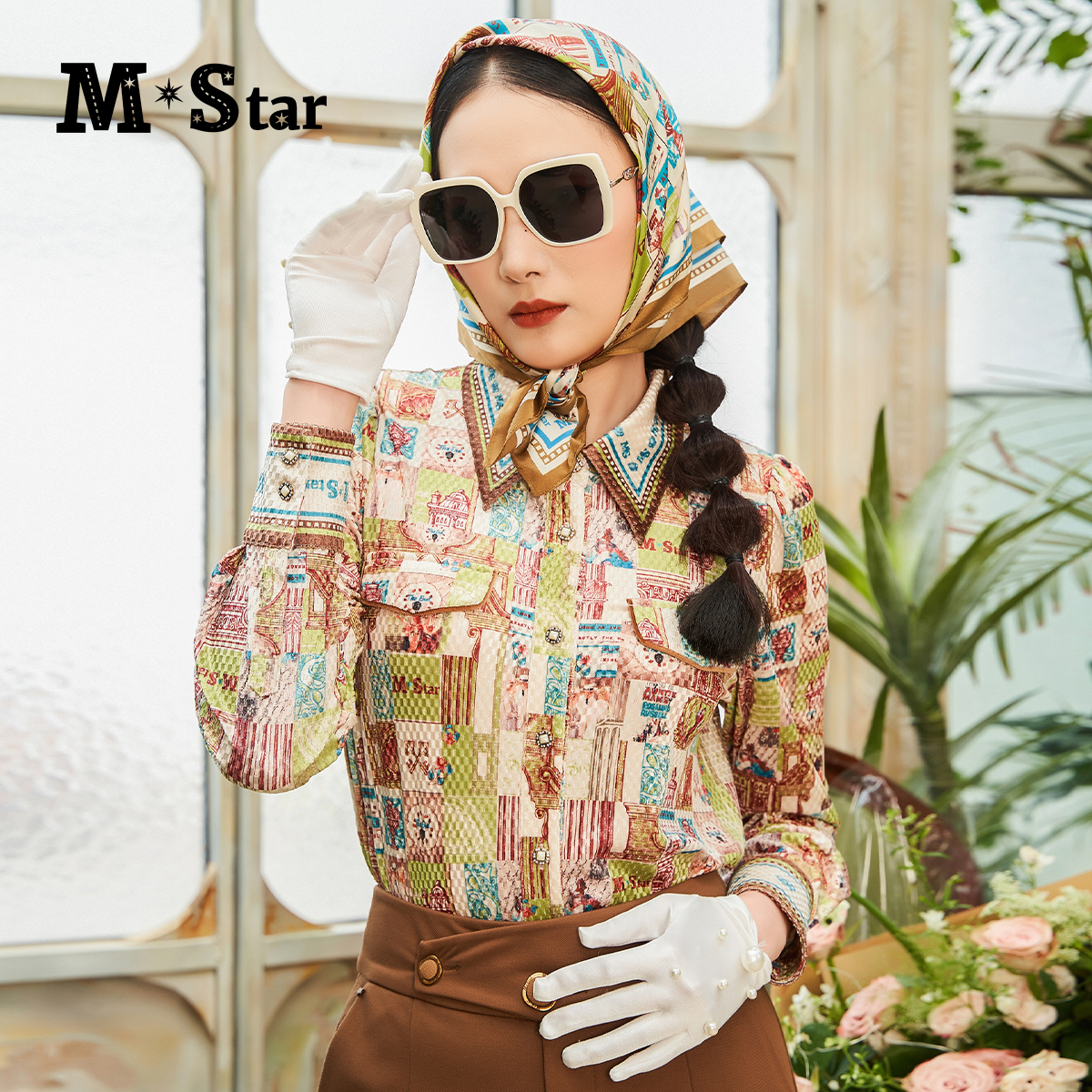【蜜思仝】M-Star冬季新款复古印花衬衣SCES142526