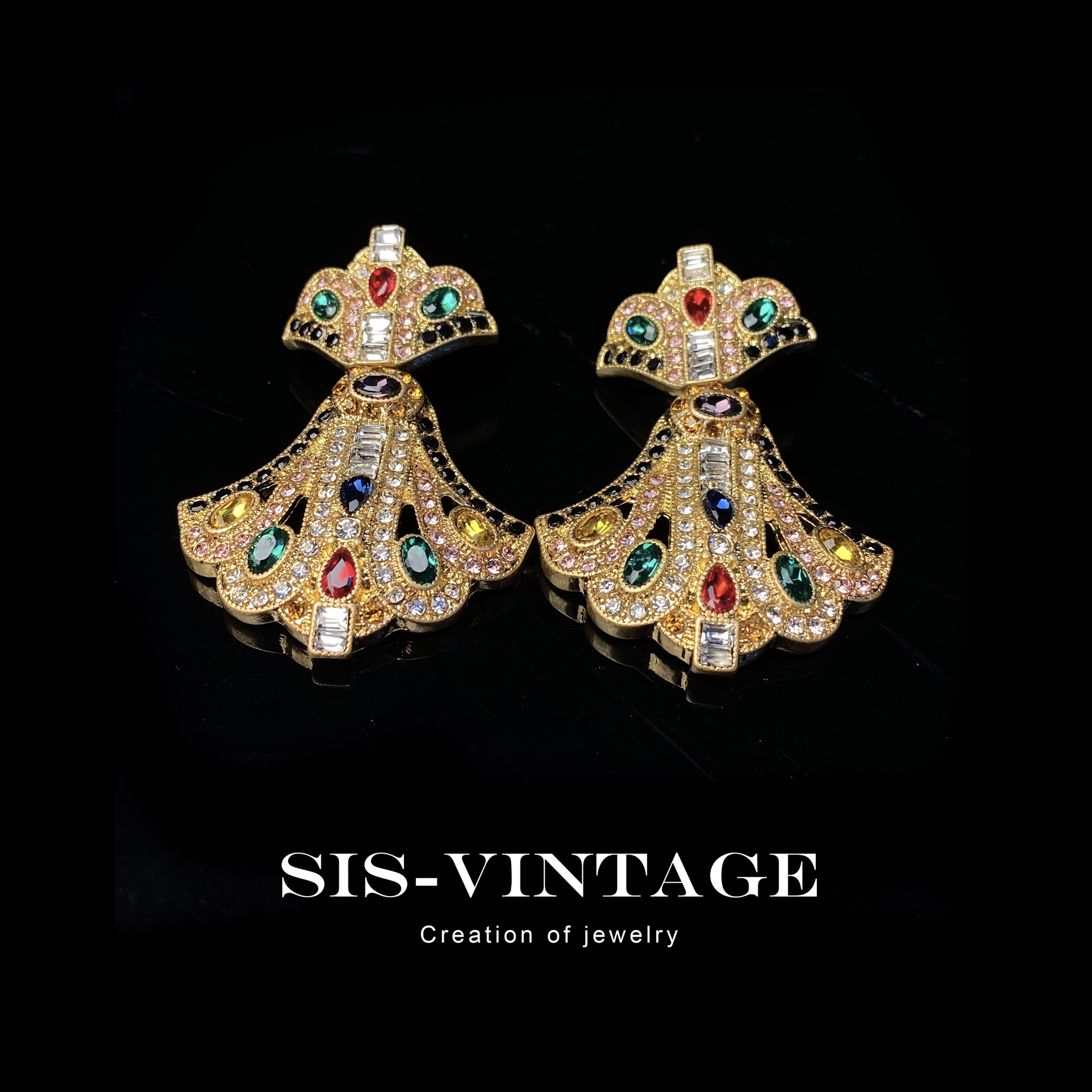 铜合金耳饰 事事如意 重工镶嵌百搭轻奢宫廷复古耳饰耳钉