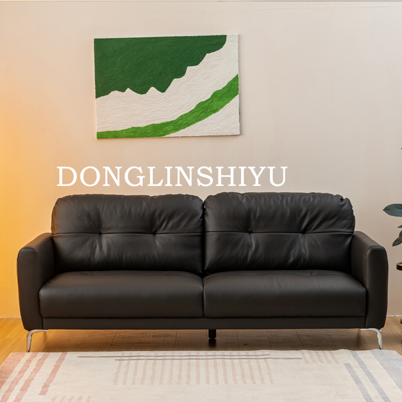 东霖室语意式极简皮质双人沙发复古风客厅现代小户型直排沙发