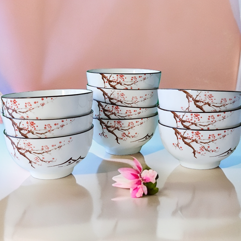 【老板来了】春色满园4.5英寸石纹碗10只陶瓷餐具釉下彩壹