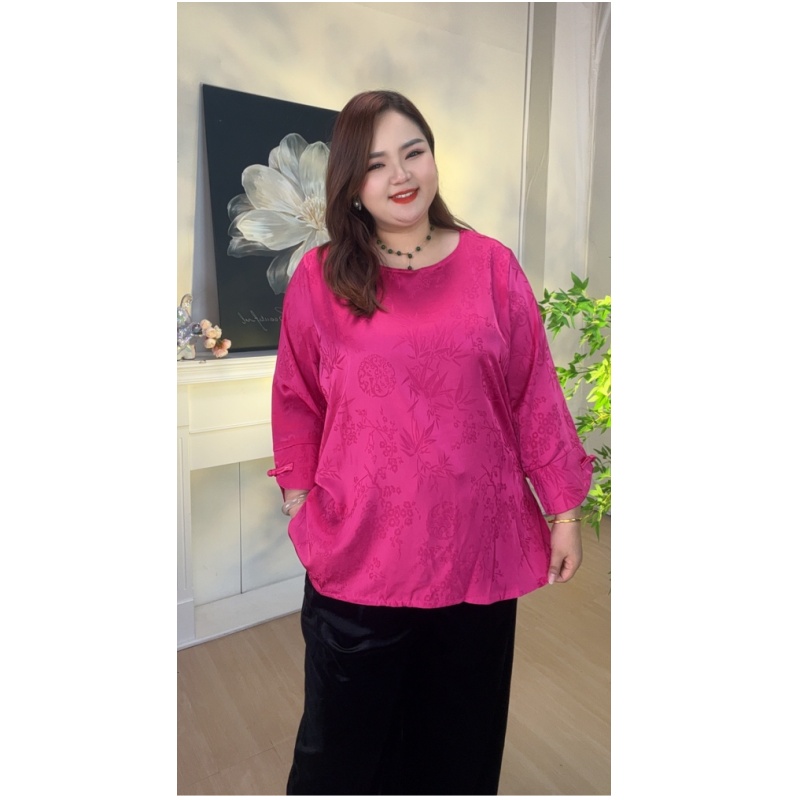 S038旋子夏季新款新中式玫红色上衣T恤