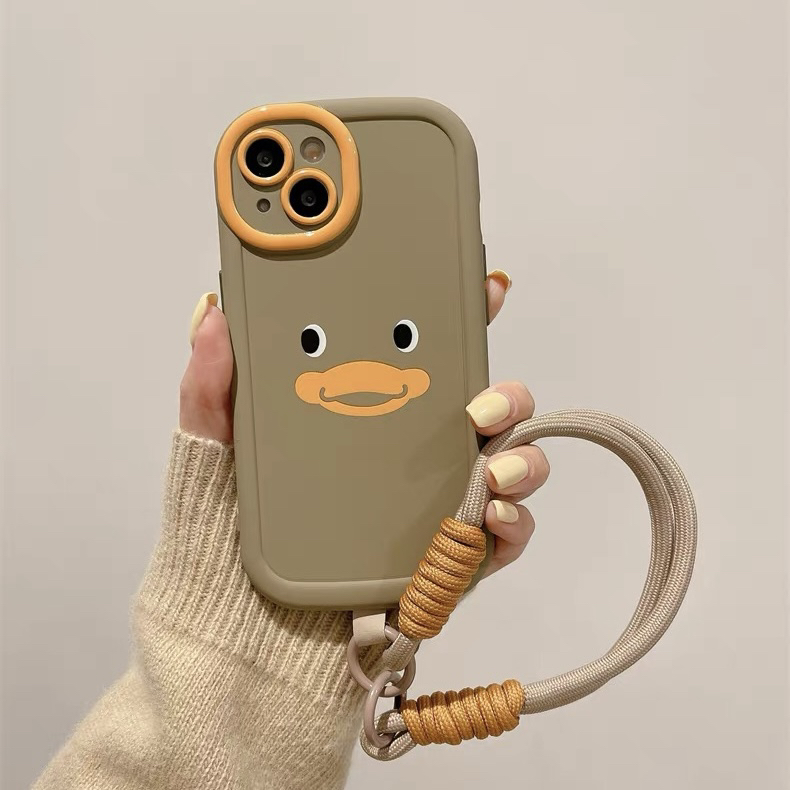 【苹果】iPhone15/14/13pro Max可爱卡通趣味小鸭子腕带防摔手机壳