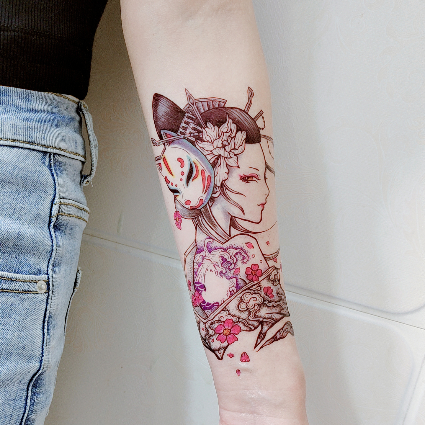 艺伎纹身贴防水男女持久遮瑕个性创意高级感手臂腿部仿真贴纸