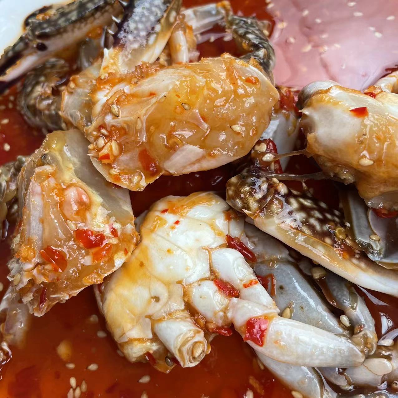 泰式蟹块500克桶装 泰式甜辣蟹块 生腌梭子蟹块  顺丰快递