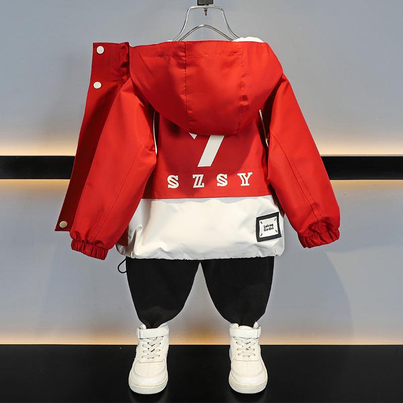 儿童冲锋衣男童外套连帽春秋款2023新款宝宝秋装男孩时尚百搭潮流
