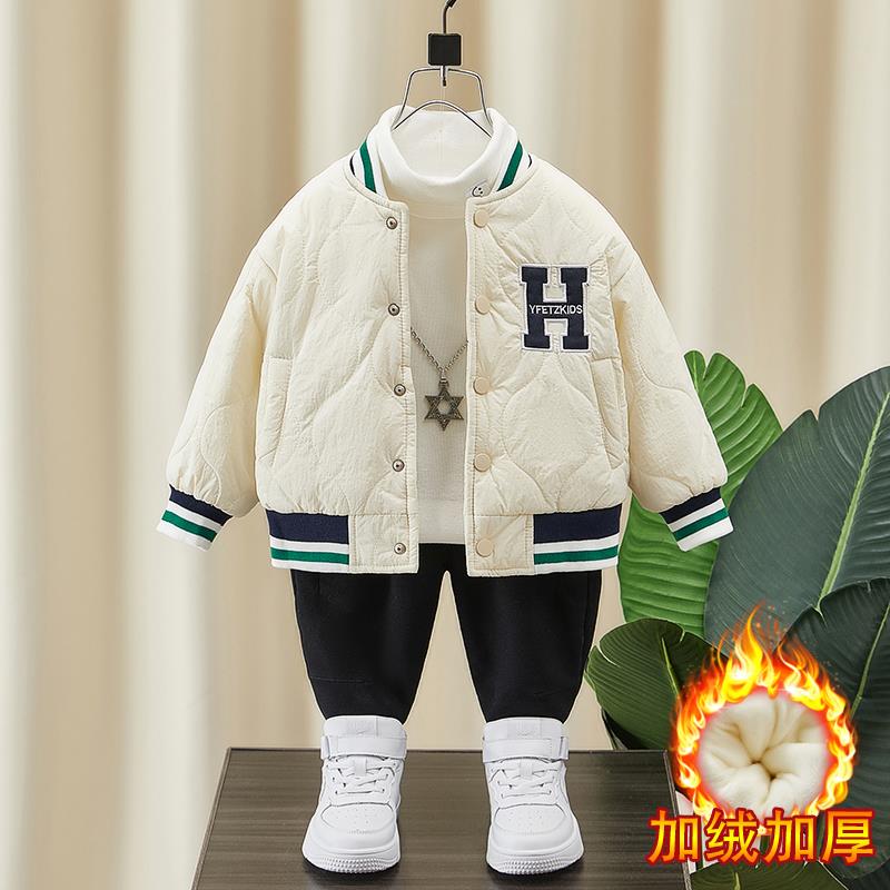 男童加绒棉服秋冬季2023新款洋气宝宝儿童加棉加厚棒球服棉衣上衣