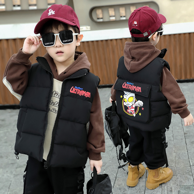 奥特曼衣服儿童马甲秋冬2023新款男童冬季加厚羽绒马夹外穿背心