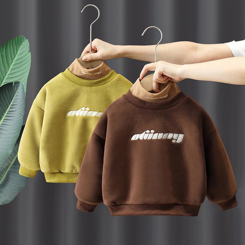 男童卫衣秋冬季加绒2023新款儿童假两件保暖衣服宝宝冬装加厚上衣