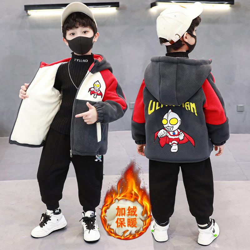 奥特曼棉衣服男童加绒加厚外套棉袄冬装2023新款儿童宝宝冬季棉服