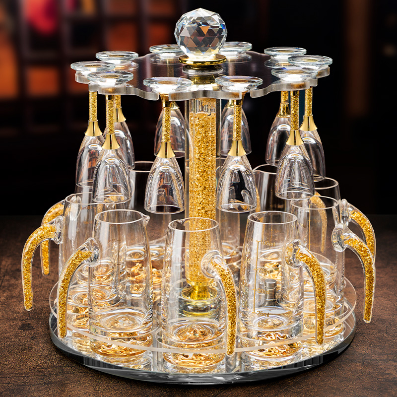 正品高端轻奢小酒杯一口杯家用金箔白酒杯套装水晶玻璃分酒器