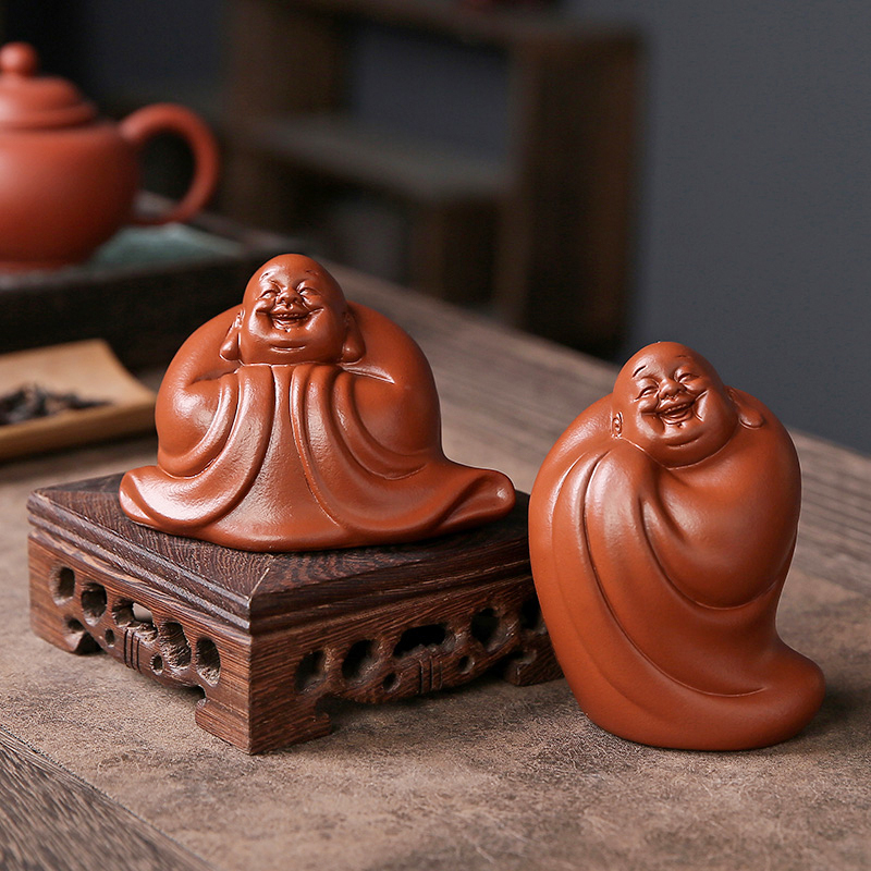 紫砂弥勒佛茶宠精品摆件手工可养招财朱泥茶具茶桌装饰品摆设茶玩