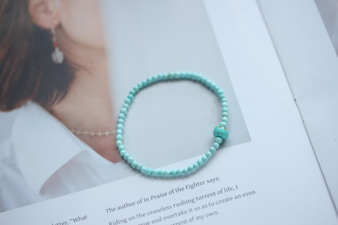 天然原矿绿松石高瓷精工打磨老型配珠小米手链