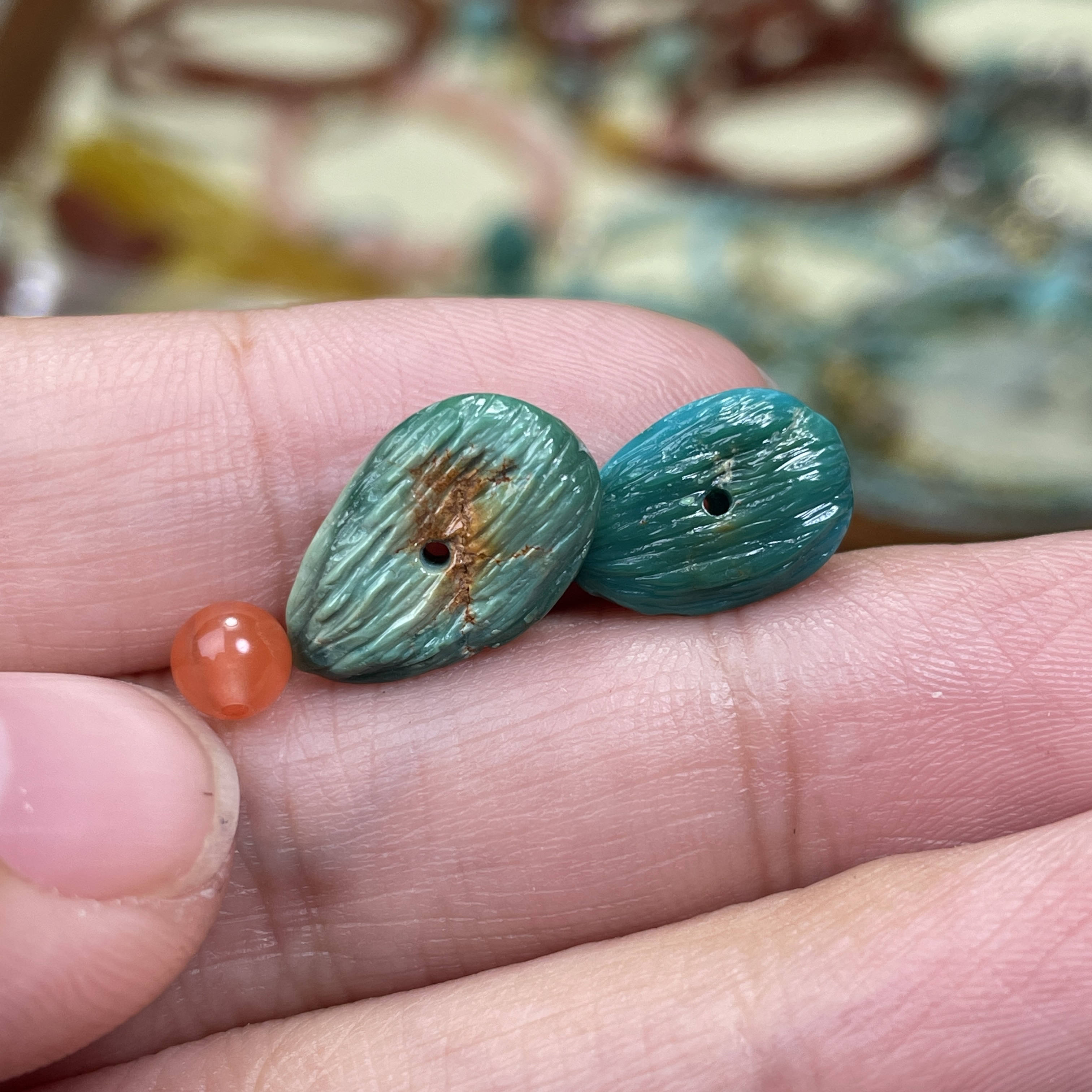 【P43】南红玛瑙配饰（微瑕介意勿拍）百香籽8.7×12.7×4.3、9.8×15×4.8