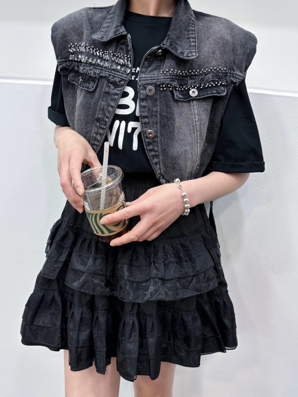 WTT-（001-050）新款夏季高定复古马甲套装网红个性牛仔拼接显瘦