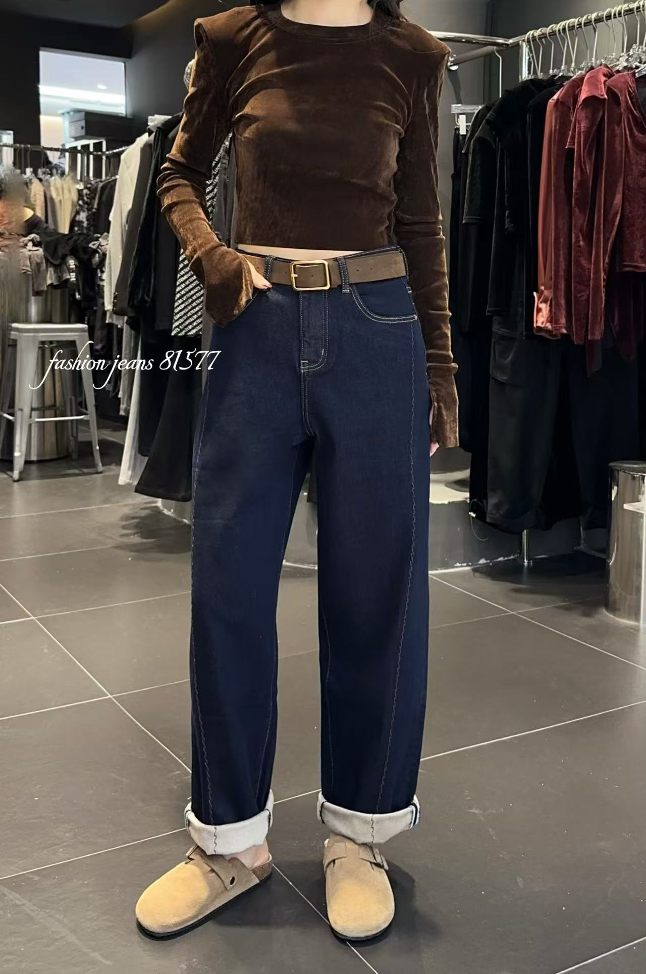 WTT-81577深圳高定加绒显高显瘦牛仔裤女