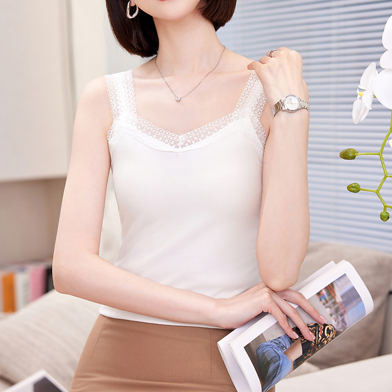 背心女内搭外穿修身白色百搭大码蕾丝无袖打底衫显瘦吊带配外套穿