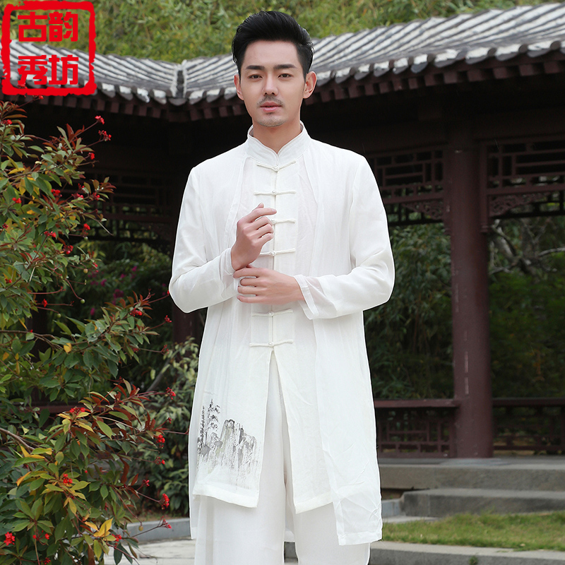 （男女同款）汉服套装太极服国风长款唐装中式中国风居士禅意白色