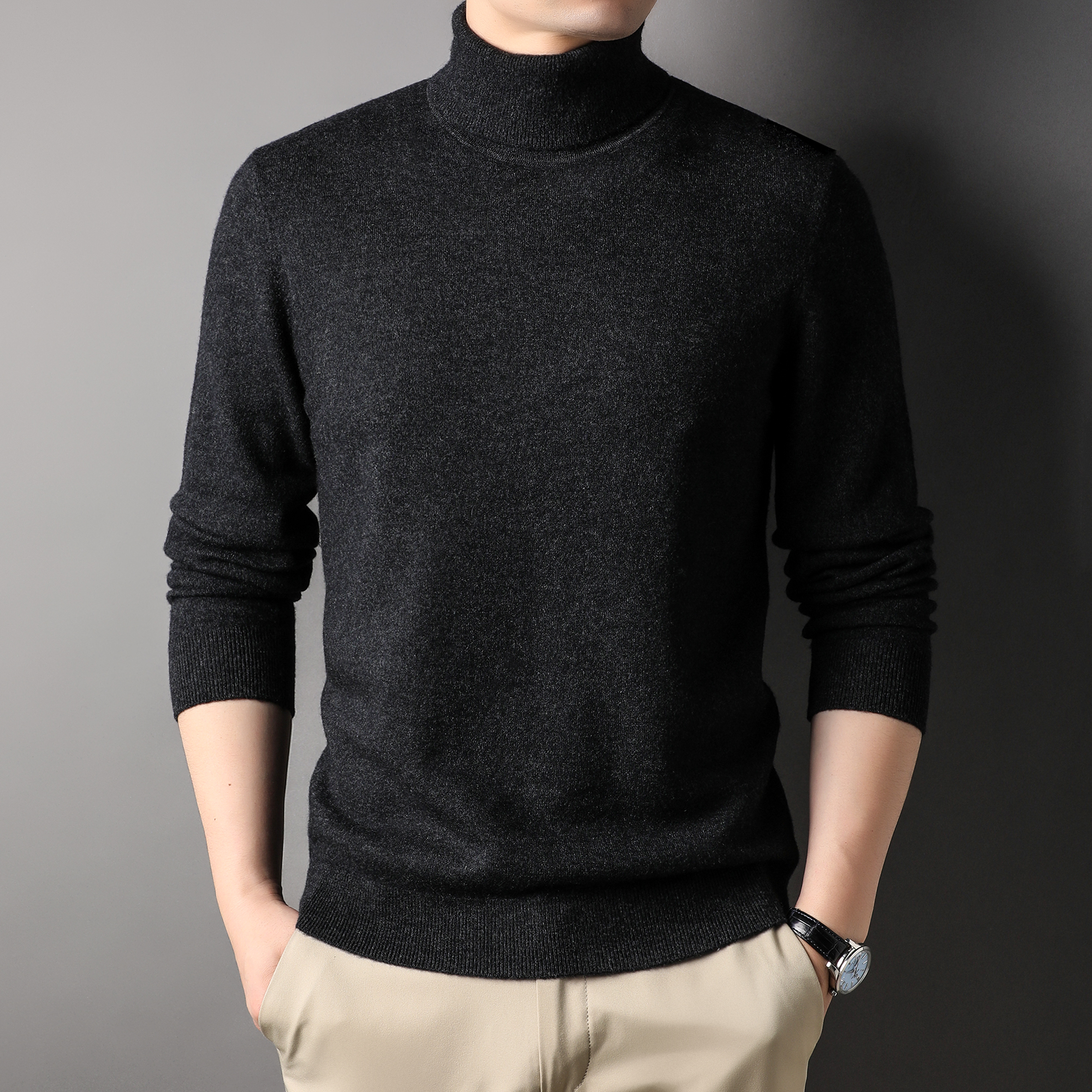 男士高领100羊毛衫长袖针织休闲保暖秋冬毛衣男时尚冬季打底加厚