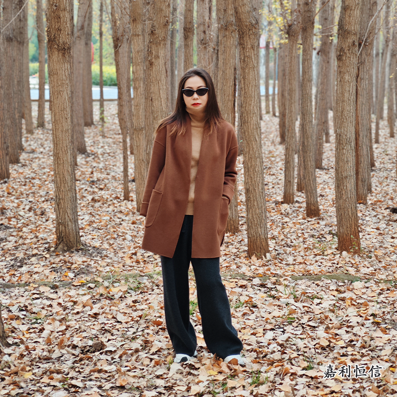 【匠心工艺】秋冬新款优雅时尚女式纯山羊绒双面呢中长款大衣