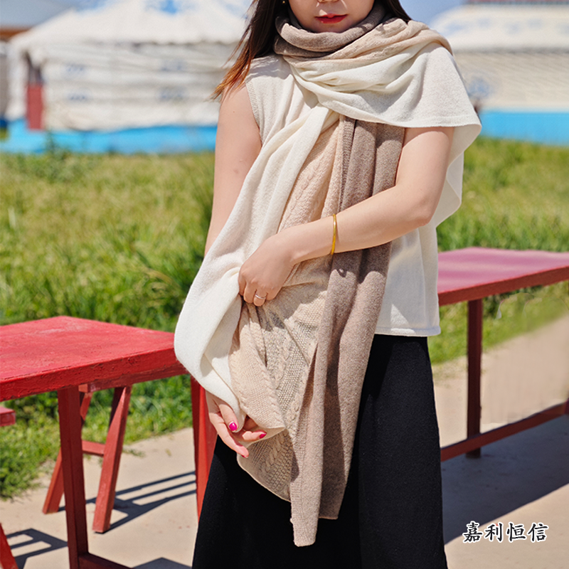 【匠心工艺】优雅时尚超柔软纯山羊绒三色大披肩可围可披