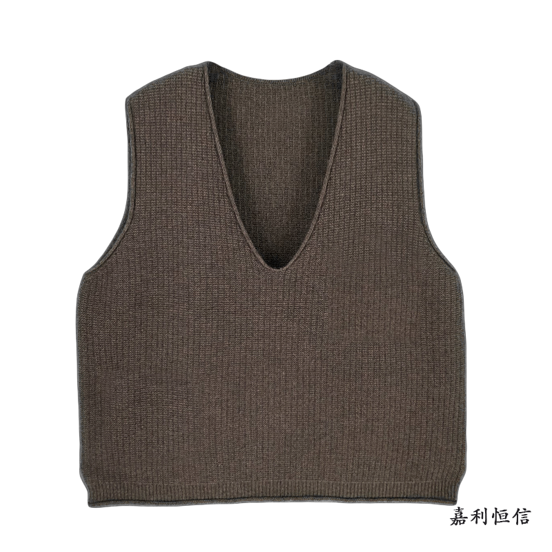 【匠心工艺】优雅经典大气卷边宽松女式纯山羊绒大V领马甲
