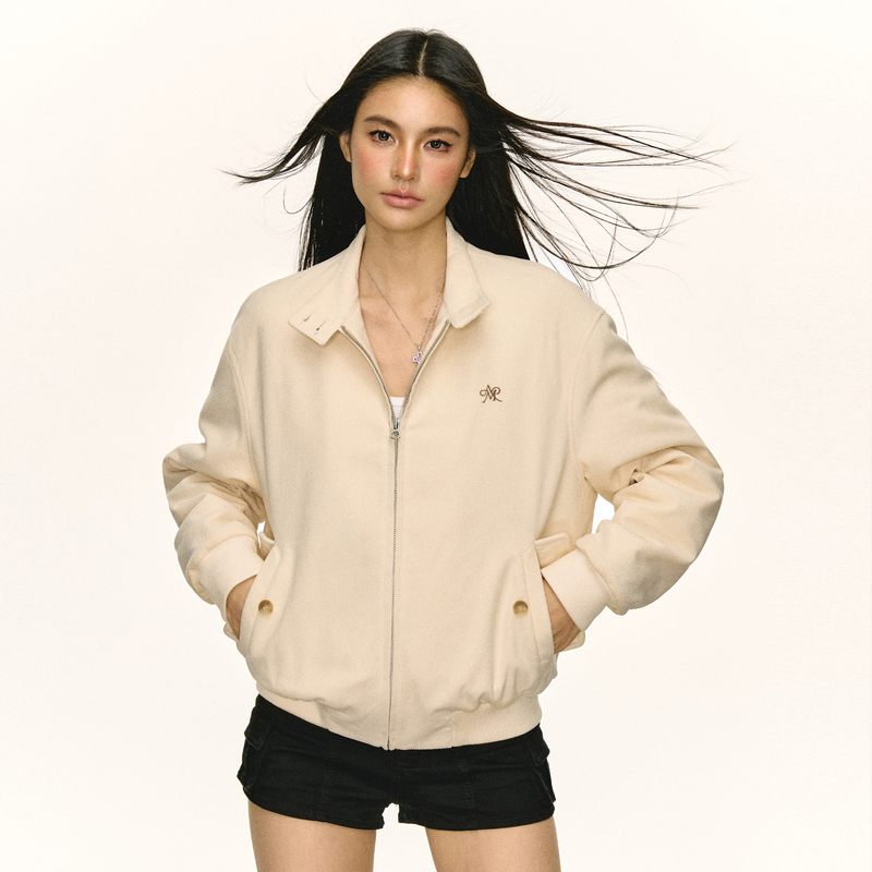 Ariseism  美式复古纯色灯芯绒加厚棉服外套女秋冬