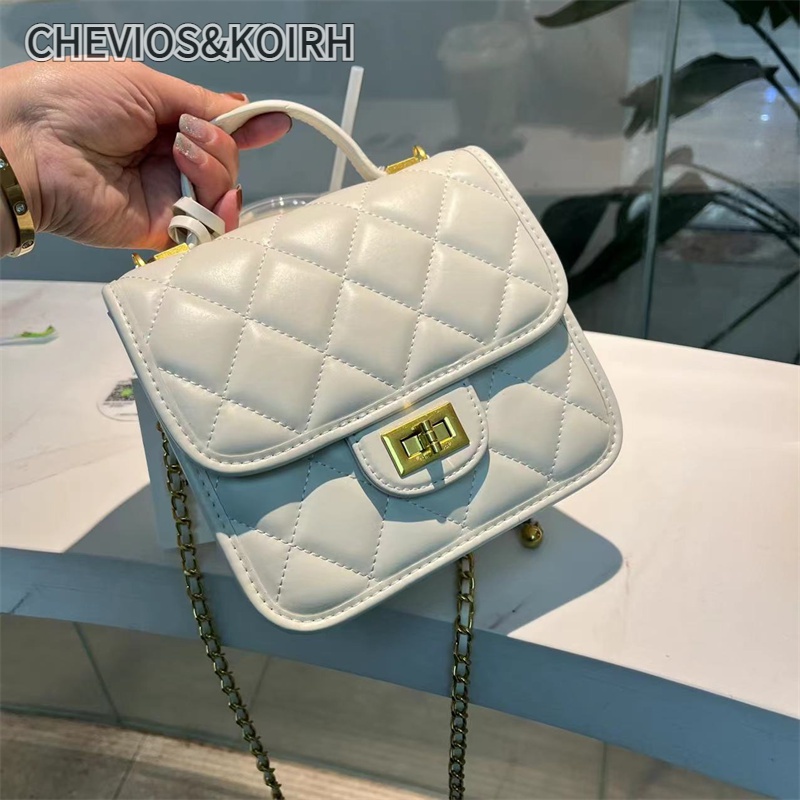 CHEVIOS&KOIRH高级感时尚复古斜挎包小香风迷你C&K菱格链条手提 