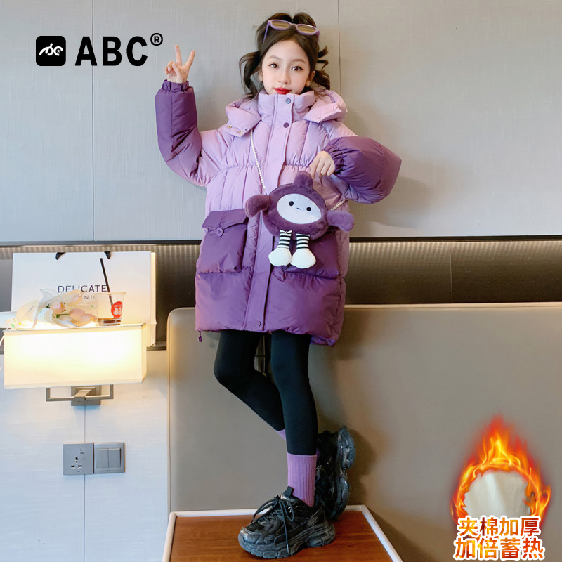 ABC女童冬季加厚棉袄2023新款中大童外套女孩秋冬棉衣儿童童装潮
