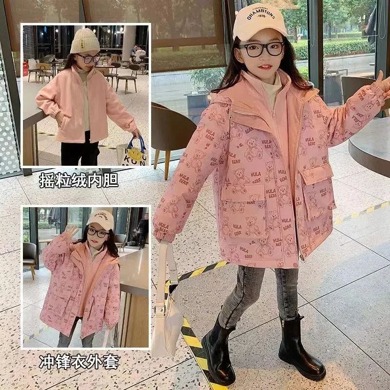二棉女童外套三合一冲锋衣2023秋冬装韩版儿童装洋气中大童两件套