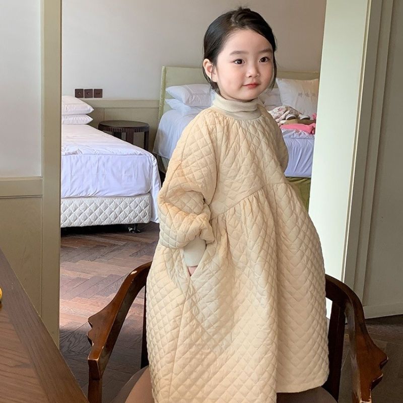 女童秋冬新款高档夹棉加厚连衣裙宝宝时尚洋气甜美气质公主裙冬裙