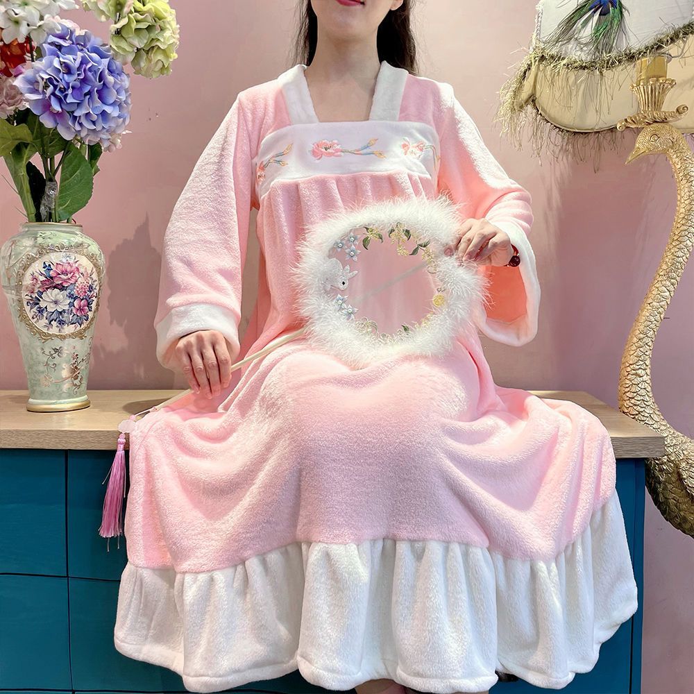 女童公主风长款睡袍睡裙秋冬季法兰绒可爱儿童保暖童装家居服加厚