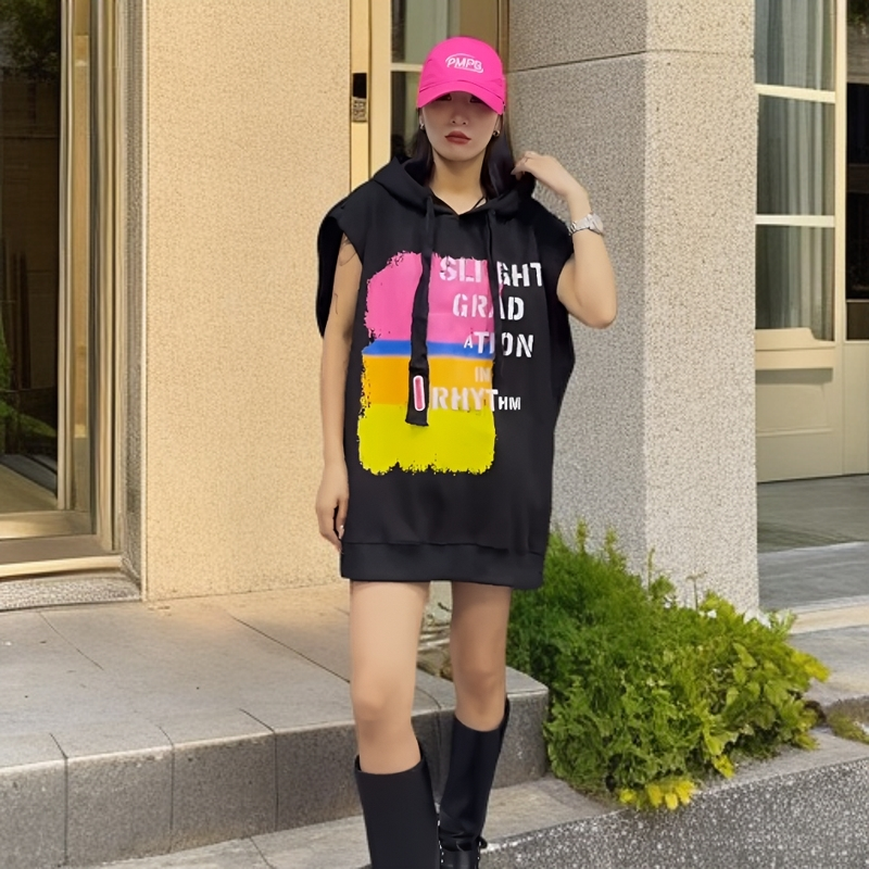 欧货潮牌马甲无袖女款秋季连帽高端拼接新款爆款秋装2024帅气潮范