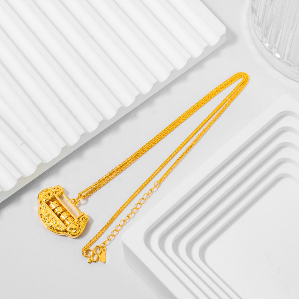 坠链均足银 岁岁平安锁包套链 时尚饰品 百搭 经典传承 气质简约