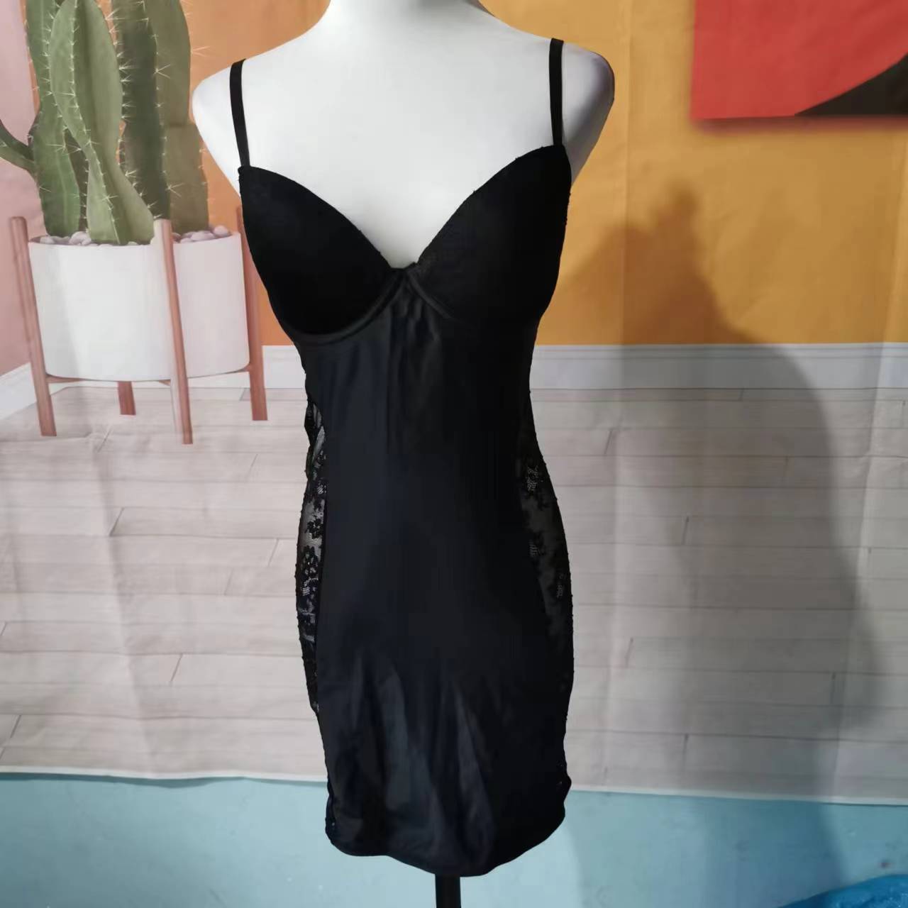 露背连衣裙女装连衣裙时尚睡裙美背性感女士黑色蕾丝