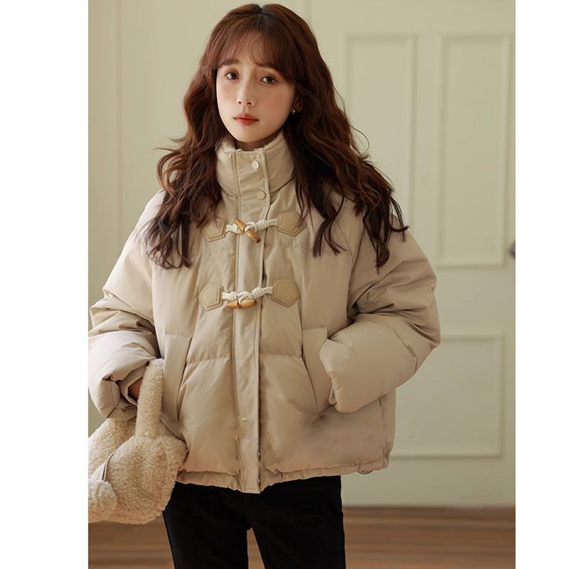 波司登反季清仓2023新款韩版牛角扣羽绒羽绒服女短款立领加厚棉袄