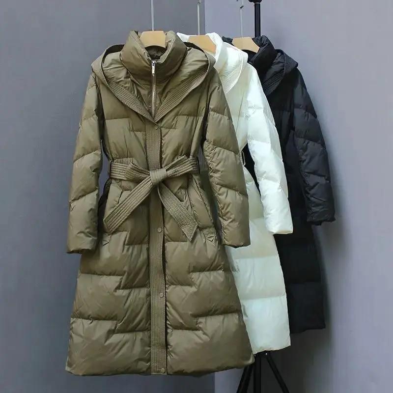 波司登长款羽绒服女新款白鸭绒过膝加厚收腰2023年冬季新款修身显
