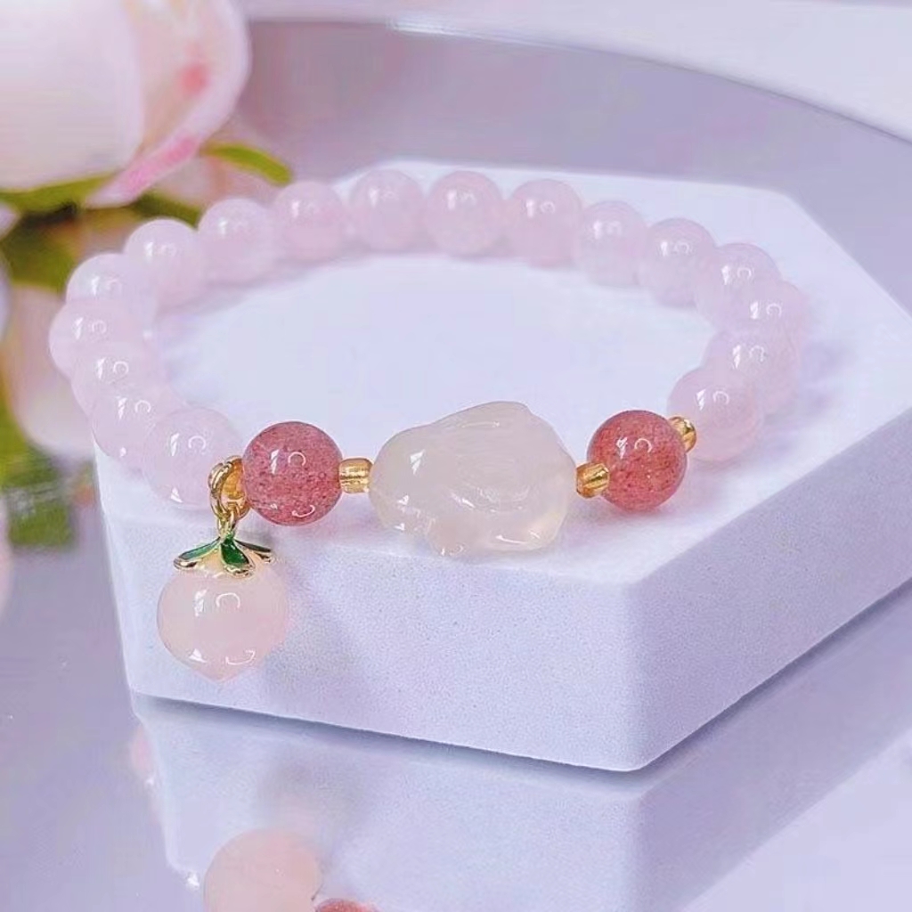 非金属玻璃手链 【十里桃花】粉色蜜桃趴趴兔时尚手链S149