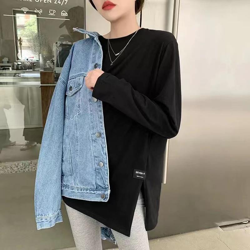 高级感白色打底衫女加绒叠穿卫衣内搭春秋冬季宽松中长版长袖T恤