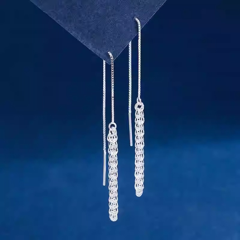 足银耳饰 麦穗凤尾羽毛长款耳线女流苏足银耳坠时尚百搭养耳洞