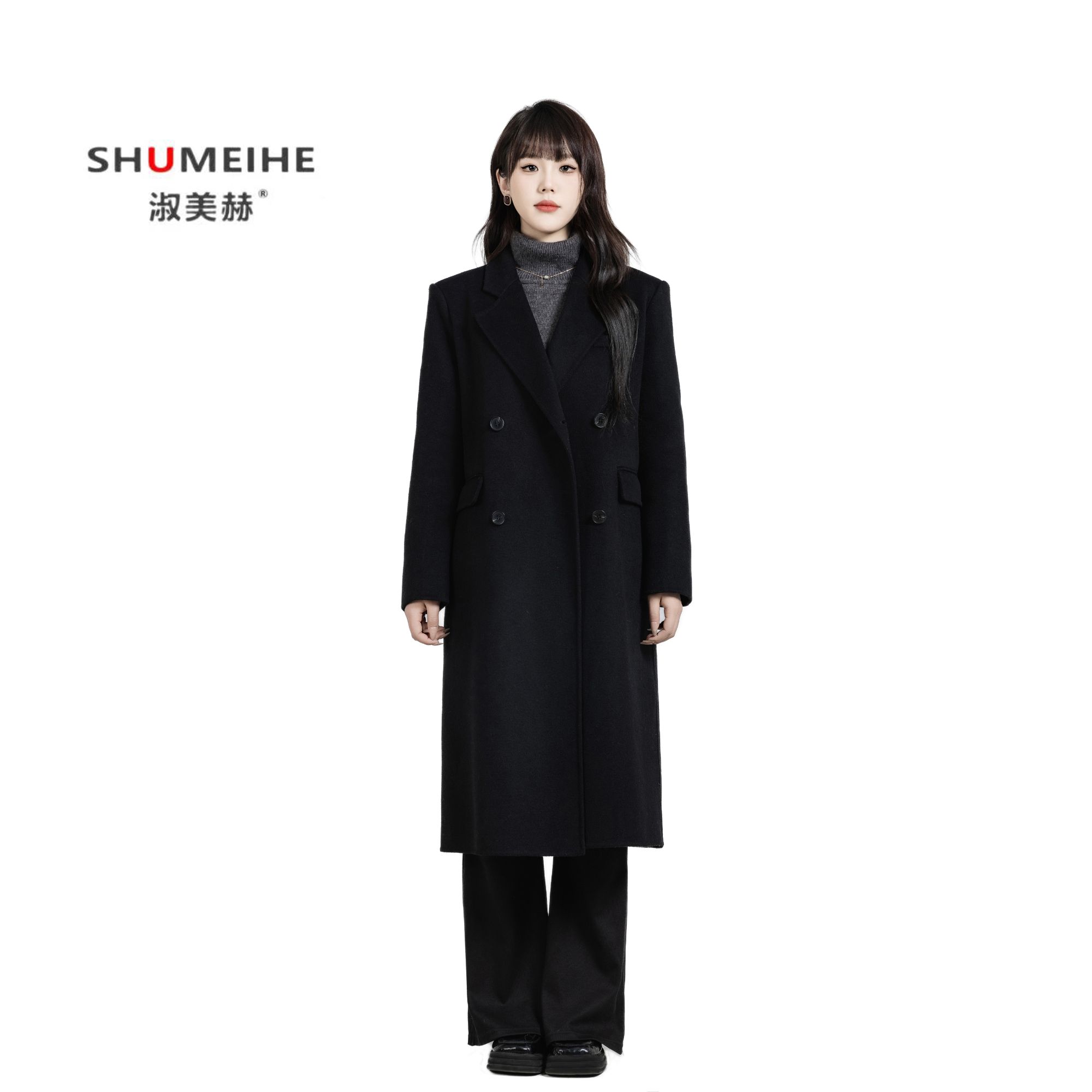 淑美赫双面羊毛大衣女新款中长款高端秋冬季毛呢外套S25Y8380
